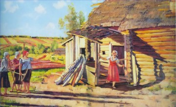 コンスタンチン・フョードロヴィッチ・ユオン Painting - 太陽の光を浴びた最初の集団農民 ポドリーナ・モスク・レグ・コンスタンティン・ユオン